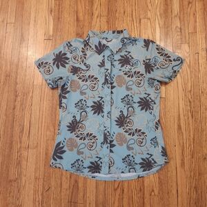 Club Ride Womens Shirt Size M Hawaiian Short Sleeve Snap Down Performance